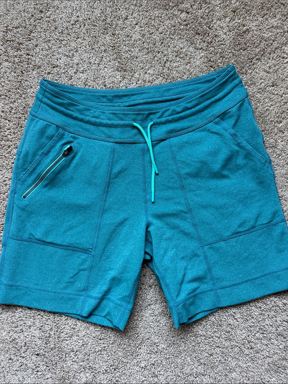 Title Nine Teal Athletic Shorts with Drawstring and Zip Pocket